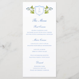 Blue Floral Crest Wedding Menu