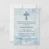 Blue Floral Cross Baby Uitnodiging (Voorkant)
