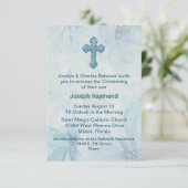 Blue Floral Cross Baby Uitnodiging (Staand voorkant)
