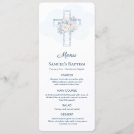 Blue Floral Cross Baptism Menu