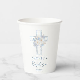Blue Floral Cross Baptism Papieren Bekers