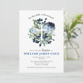 Blue Floral Cross Baptism Uitnodiging (Staand voorkant)