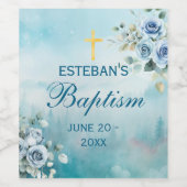 Blue Floral Cross Baptism Wijn Etiket (Enkel label)