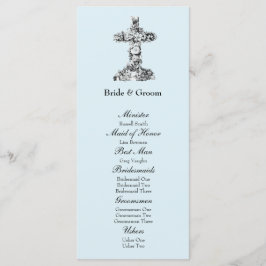 Blue Floral Cross Christelijk huwelijksprogramma Programmakaart