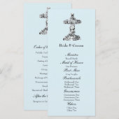 Blue Floral Cross Christelijk huwelijksprogramma Programmakaart (Voorkant / Achterkant)