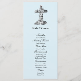 Blue Floral Cross Christelijk huwelijksprogramma Programmakaart