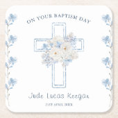 Blue Floral Cross dooppapier Onderzetter (Voorkant)