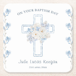 Blue Floral Cross dooppapier Onderzetter