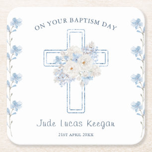 Blue Floral Cross dooppapier Onderzetter