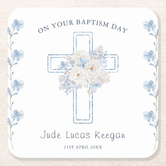Blue Floral Cross dooppapier Onderzetter (Voorkant)
