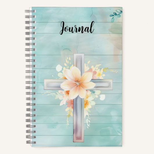 Blue Floral Cross Journal Notitieboek (Voorkant)