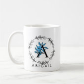 Blue Floral Custom Monogram - Letter A Koffiemok (Links)