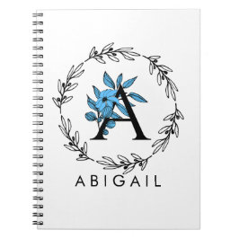 Blue Floral Custom Monogram - Letter A Notitieboek