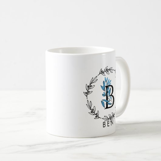 Blue Floral Custom Monogram - Letter B Koffiemok (Voorkant rechts)