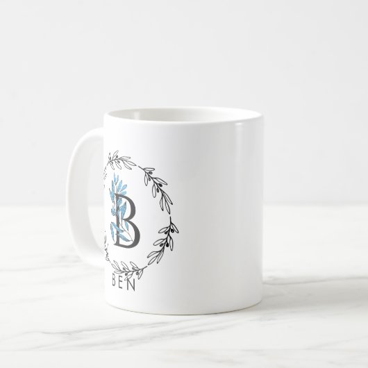 Blue Floral Custom Monogram - Letter B Koffiemok (Voorkant links)