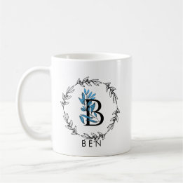 Blue Floral Custom Monogram - Letter B Koffiemok