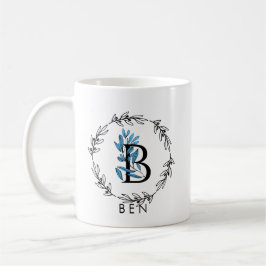 Blue Floral Custom Monogram - Letter B Koffiemok