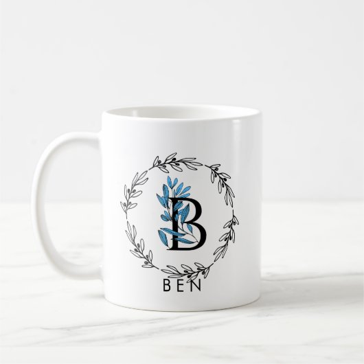Blue Floral Custom Monogram - Letter B Koffiemok (Links)