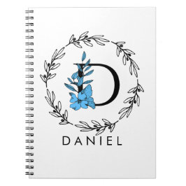 Blue Floral Custom Monogram - Letter D Notitieboek