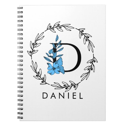 Blue Floral Custom Monogram - Letter D Notitieboek (Voorkant)