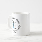 Blue Floral Custom Monogram - Letter E Coffee Mok (Voorkant links)