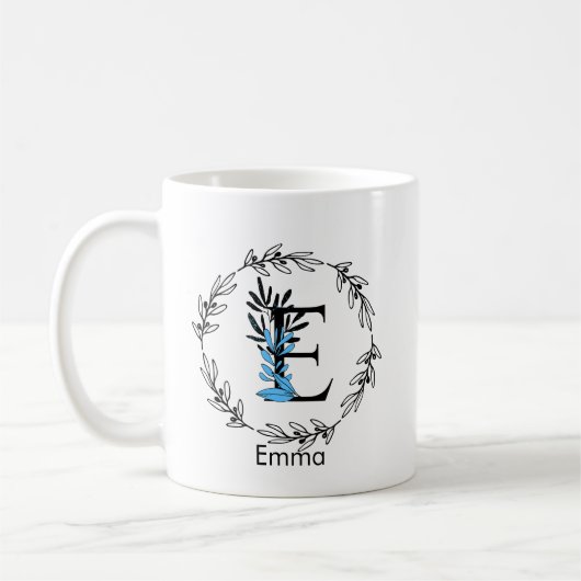 Blue Floral Custom Monogram - Letter E Coffee Mok (Links)