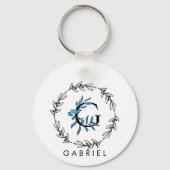 Blue Floral Custom Monogram - Letter G Sleutelhanger (Voorkant)