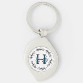 Blue Floral Custom Monogram - Letter H Sleutelhanger (Voorkant)