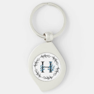 Blue Floral Custom Monogram - Letter H Sleutelhanger