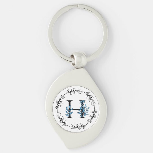 Blue Floral Custom Monogram - Letter H Sleutelhanger (Voorkant)