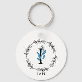 Blue Floral Custom Monogram - Letter I Sleutelhanger (Voorkant)