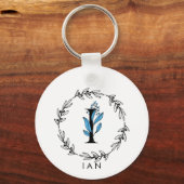 Blue Floral Custom Monogram - Letter I Sleutelhanger (Achterkant)