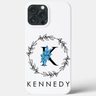 Blue Floral Custom Monogram - Letter K Case-Mate iPhone Case