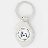Blue Floral Custom Monogram - Letter M Sleutelhanger (Voorkant)
