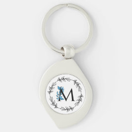 Blue Floral Custom Monogram - Letter M Sleutelhanger