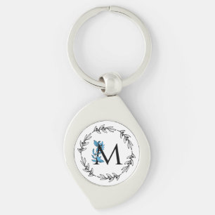 Blue Floral Custom Monogram - Letter M Sleutelhanger