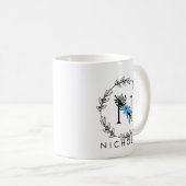 Blue Floral Custom Monogram - Letter N Coffee Mok (Voorkant rechts)