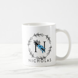Blue Floral Custom Monogram - Letter N Coffee Mok