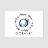 Blue Floral Custom Monogram - Letter O Naamplaatje (Voorkant)