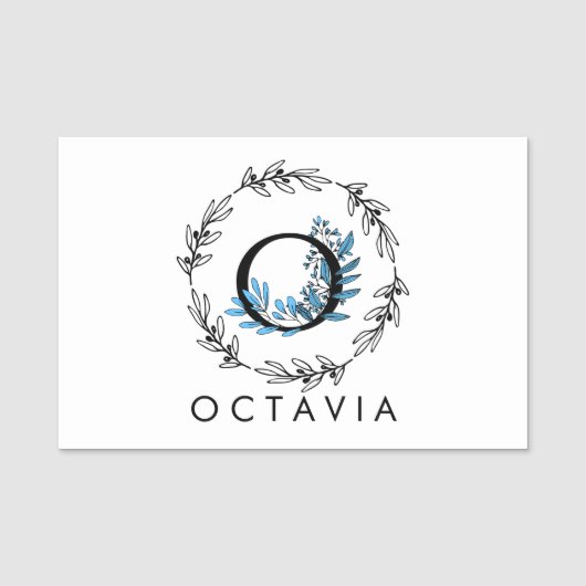 Blue Floral Custom Monogram - Letter O Naamplaatje (Voorkant)