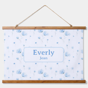 Blue Floral Custom Naam Decor Baby Nursery Hangend Wandkleed