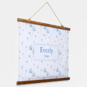 Blue Floral Custom Naam Decor Baby Nursery Hangend Wandkleed (Gebogen)