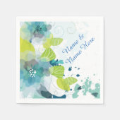Blue Floral Custom Name Paper Cocktail Napkins Servet (Voorkant)