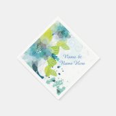 Blue Floral Custom Name Paper Cocktail Napkins Servet (Hoek)