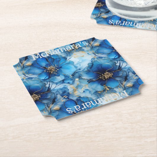 Blue Floral Custom paper coasters Kartonnen Onderzetters (Gekanteld)