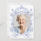 Blue Floral Custom Photo 100th Verjaardagsfeest Kaart (Achterkant)