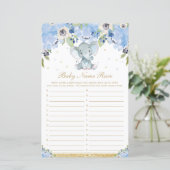 Blue Floral Cute Elephant Baby Name Race Game (Staand voorkant)