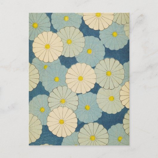 Blue Floral Daisies Japans Design Briefkaart (Voorkant)