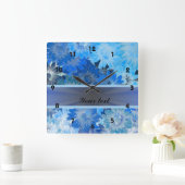 Blue Floral Daisy Pattern Vierkante Klok (Huis)