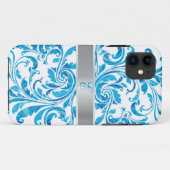 Blue Floral Damask met een zilveren lijn Case-Mate iPhone Case (Achterkant (horizontaal))